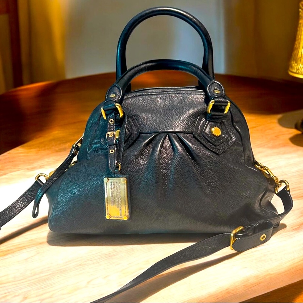 Marc Jacobs Black Leather Satchel with Gold Hardware